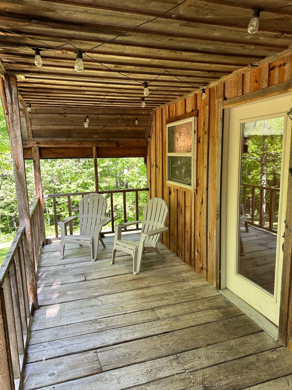 Covered porch with string lights