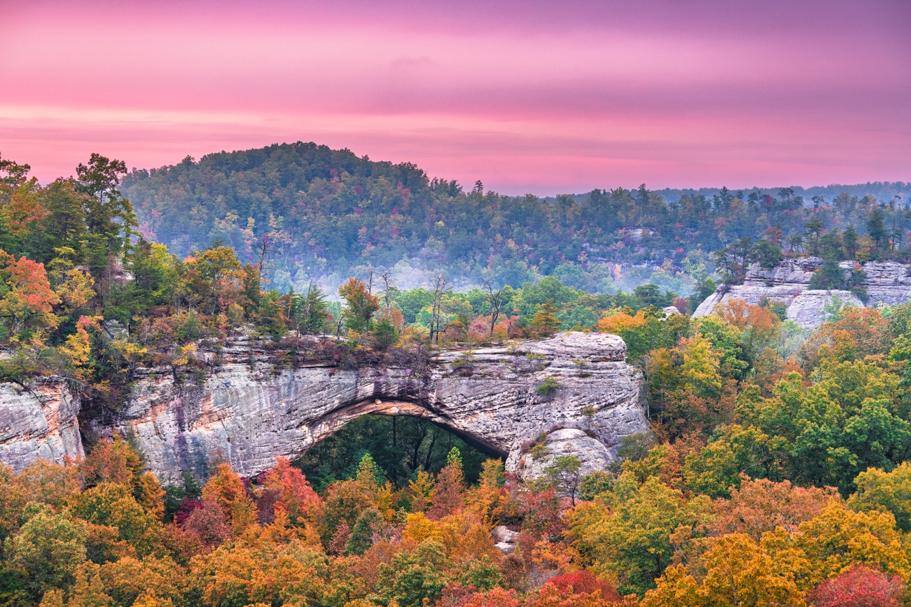 Natural Bridge arch in Red River Gorge fall foliage